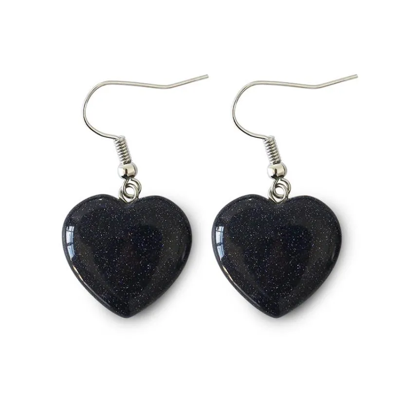 hot love heart natural stone charms earrings pink blue sand dangle earrings for women gift