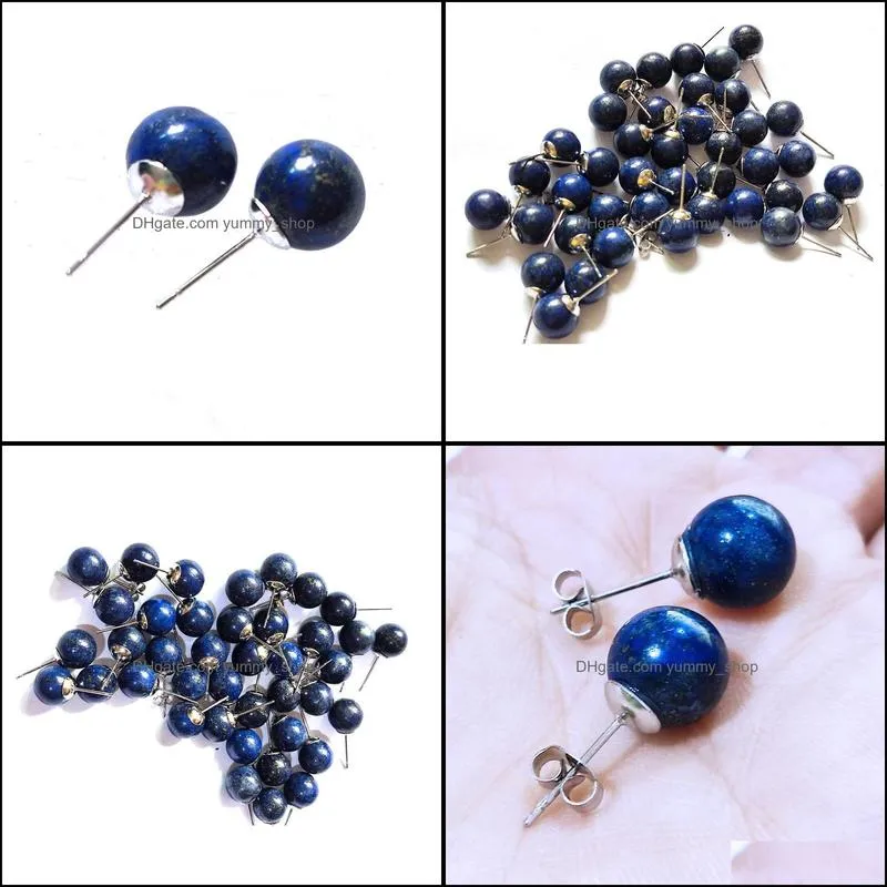 10mm lapis lazuli stone stud earrings healing crystal quartzs round ball beads fashion ear jewlry for women girl wholesale