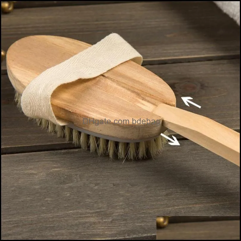 woody long handle bath brushe wood color detachable back rub tools bristles cleaning brush bathroom home durable 3 5hya n2