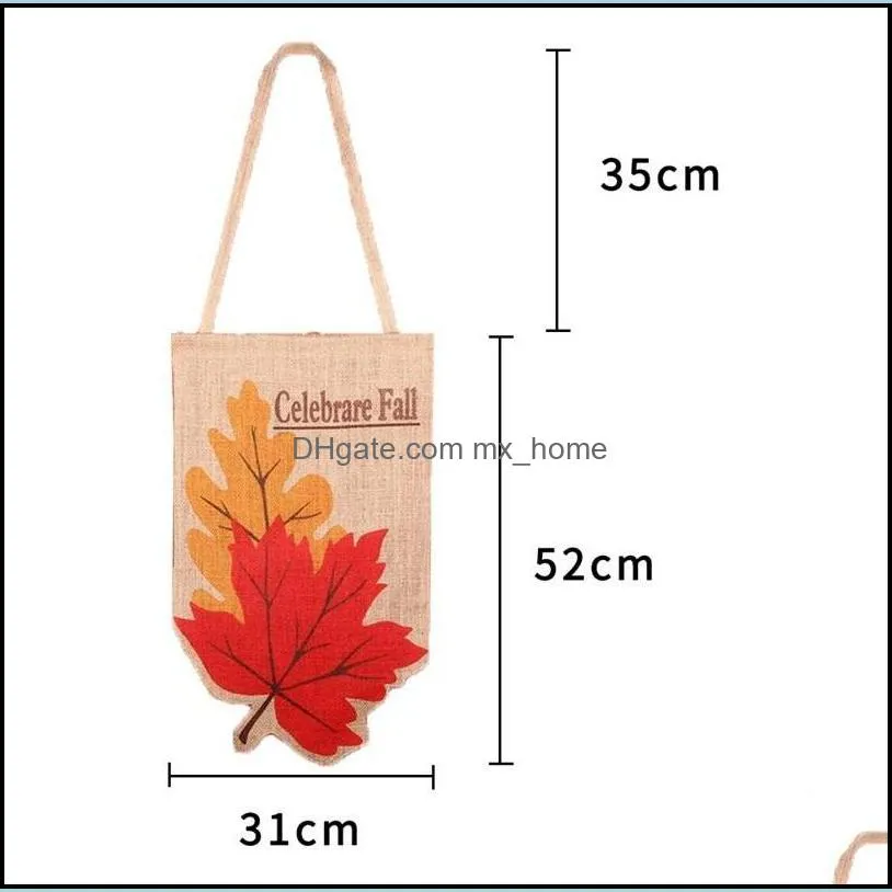 burlap cloth maple leaves flag turkey printed thanksgiving day garden rectangle flags bow tie banner lanyard 11jx g2