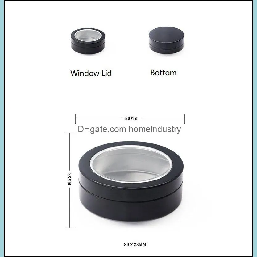 3oz empty lip balm containers 100ml round bottle black aluminum cosmetic jar refillable pot clear top screw lid for rrd7716