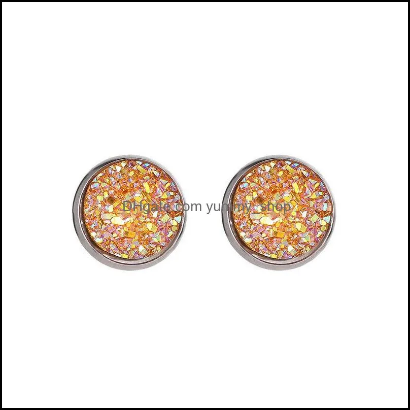 12mm resin silver plated stud earings drusy druzy earrings jewelry women party gift dress candy colors