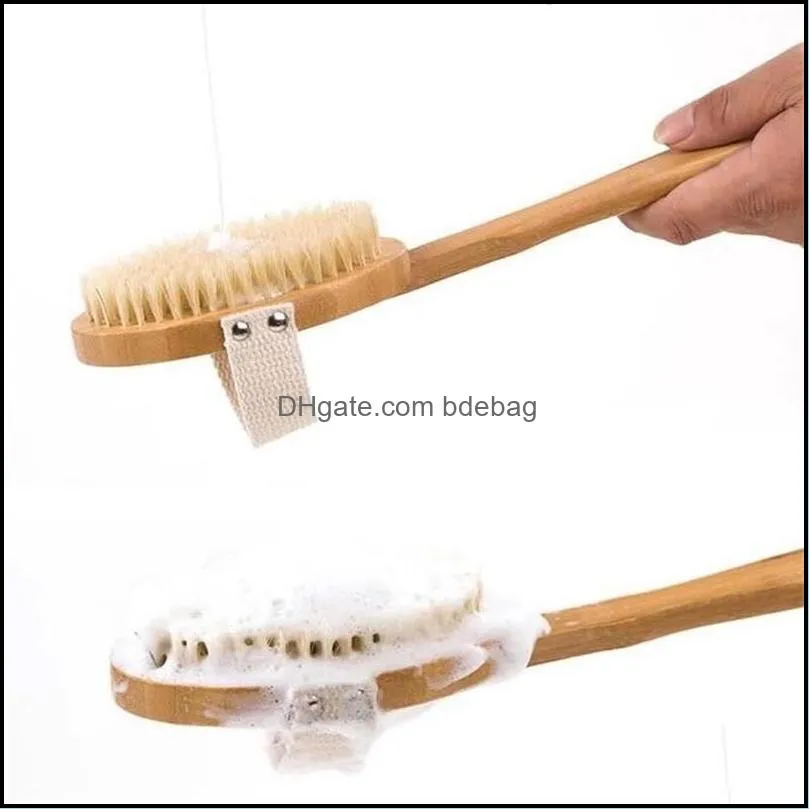 woody long handle bath brushe wood color detachable back rub tools bristles cleaning brush bathroom home durable 3 5hya n2