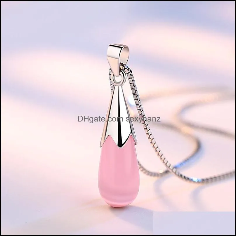 cute pink white opal cat eyes stone water drop necklace pendants christmas gift for women and girl 69 d3