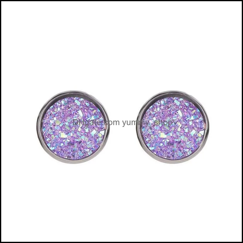 12mm resin silver plated stud earings drusy druzy earrings jewelry women party gift dress candy colors