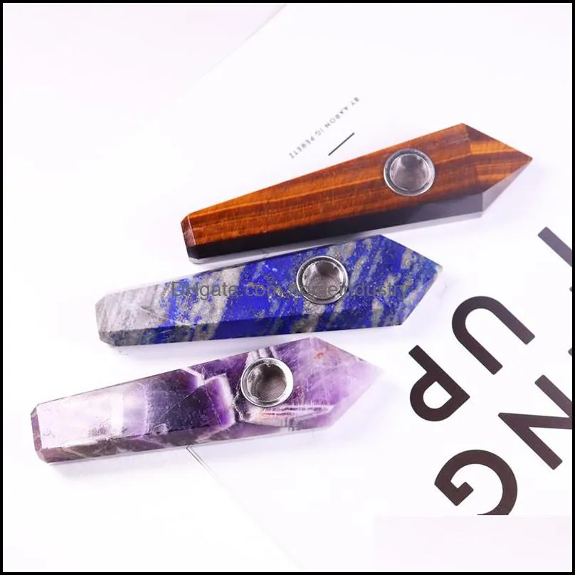 natural crystal smoking pipe gemstone healing tower point tobacco pipes 30 colors