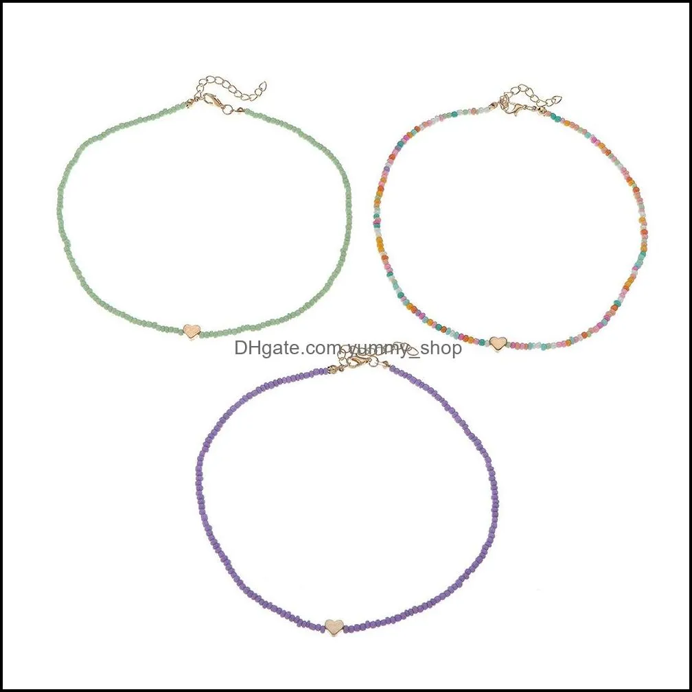 3pc/set beach summer candy color seed beaded friendship jewelry heart charm necklaces lovely women collar choker boho