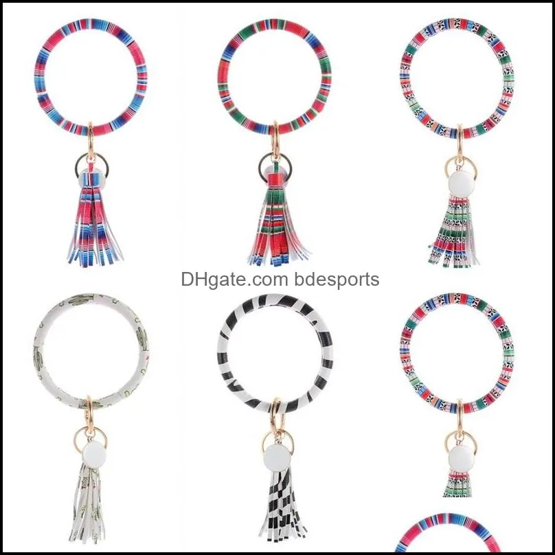 multi colors wristbands keys chain pu leather wrap bangles key ring tassel charms bracelet buckles hot selling 12 29qha l1