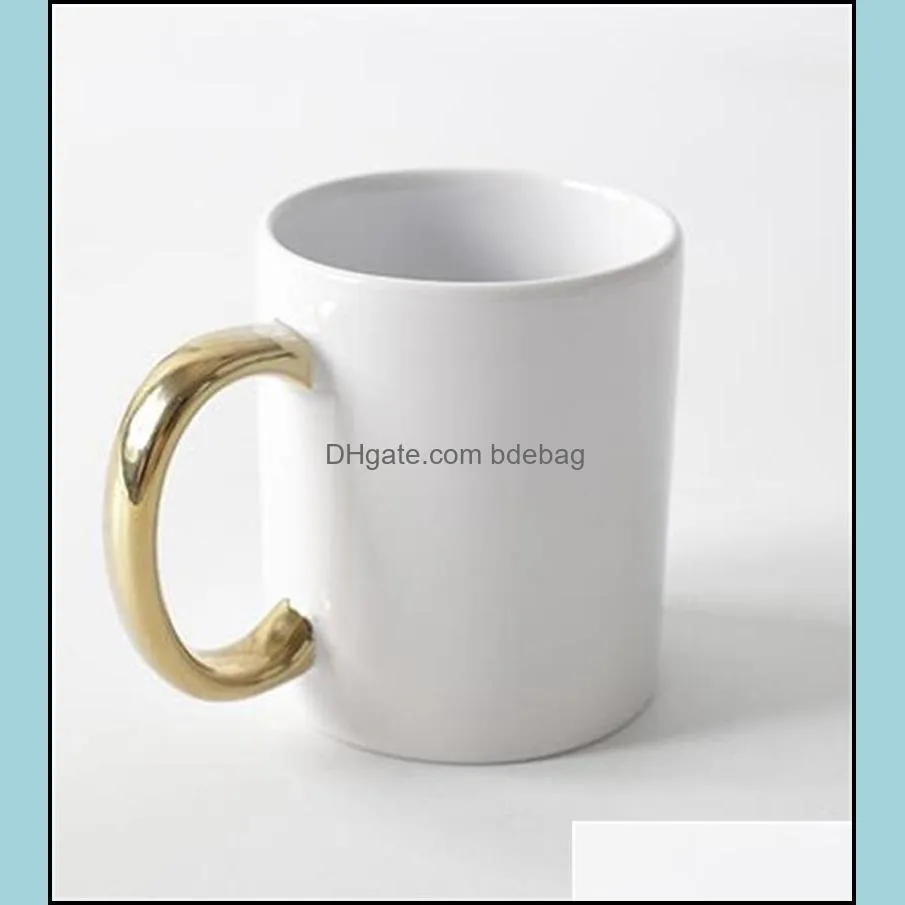 sublimation blanks coffee mug handgrip retro brass silvery golden plated festival gift diy drinkware cups flat bottom mugs office 7 5ky