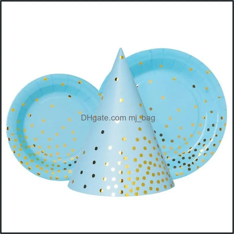 wholesale golden dot disposable paper party plates 61 pcs set, dinnerware for birthday baby shower wedding 895 b3