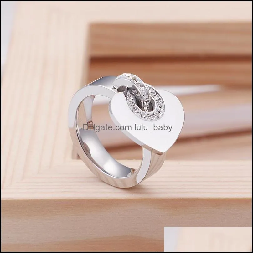 love rings of titanium steel jewelry wholesale fashion diamond heart-shaped ring plating 18k gold stainless steel ring for women gift