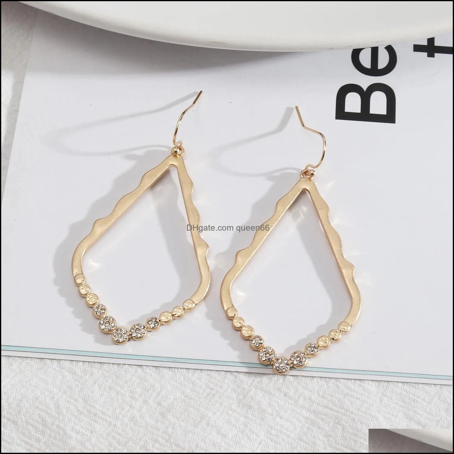 simple hexagon teardrop inspired metal frame rhinestone charms earrings for women dangle earings boutique christmas gifts