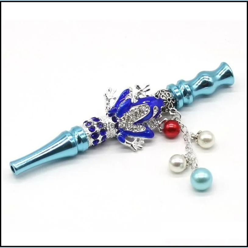 inlaid rhinestone metal cigarette holder lady male aluminium alloy skull flower hookah shisha creative beads pendant pipes 14kl g2