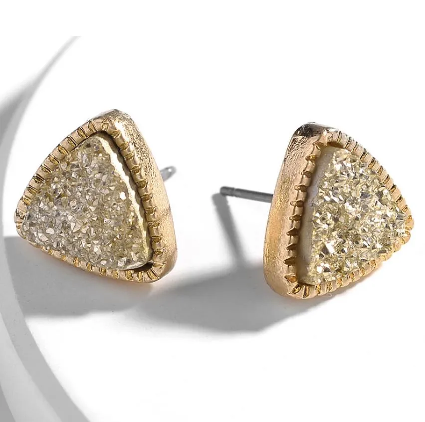 druzy drusy earrings gold plated triangle geometry stone stud earings christmas gift