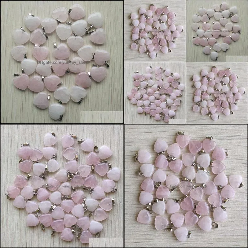 15mm rose quartz heart natural stone charms pendants for necklace jewelry making