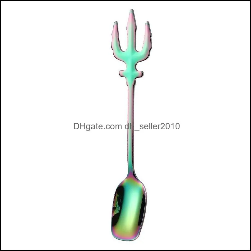 multicolor 304 stainless steel spoon creative idea food grade material household coffee trident fruit spoons unique shape scoop 3 8dz