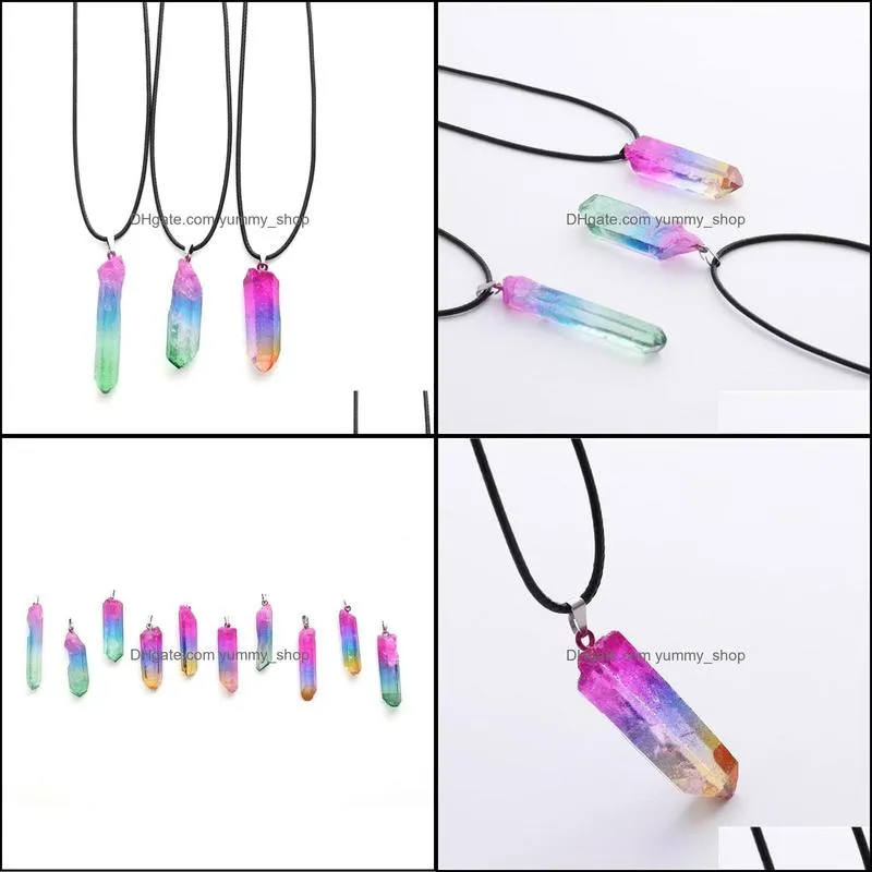 7 colorful plating crystal pillar charms rainbow pendant necklace jewelry for women men wholesale