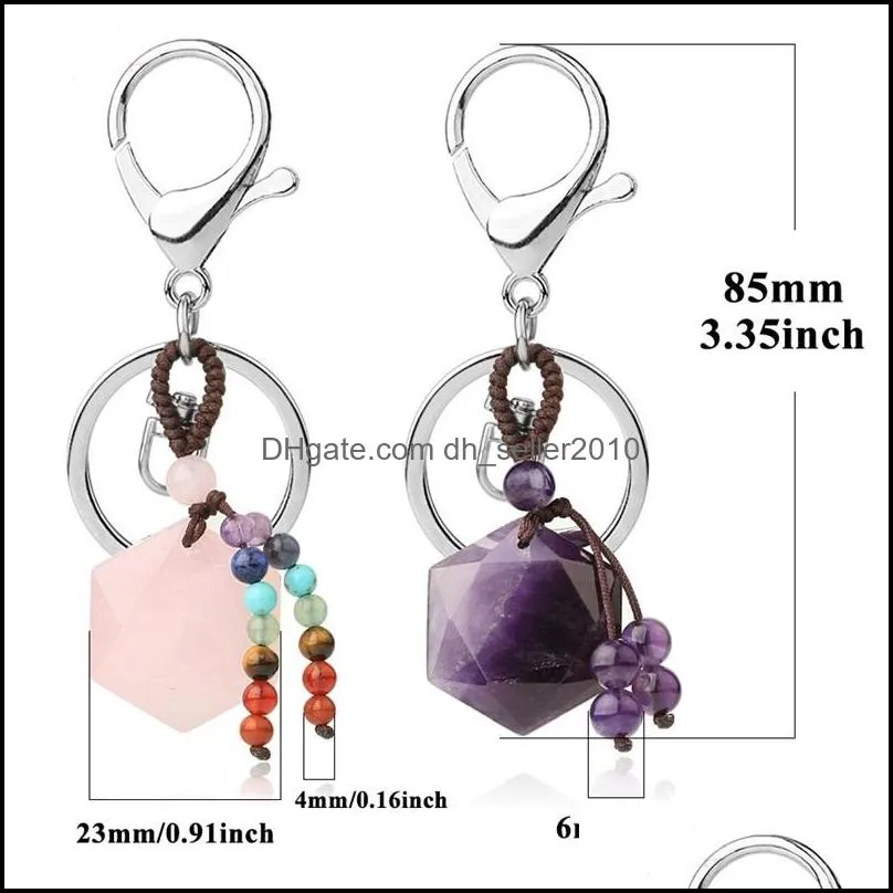 seven chakra hexagonal diamond crystal key chain 17 t2