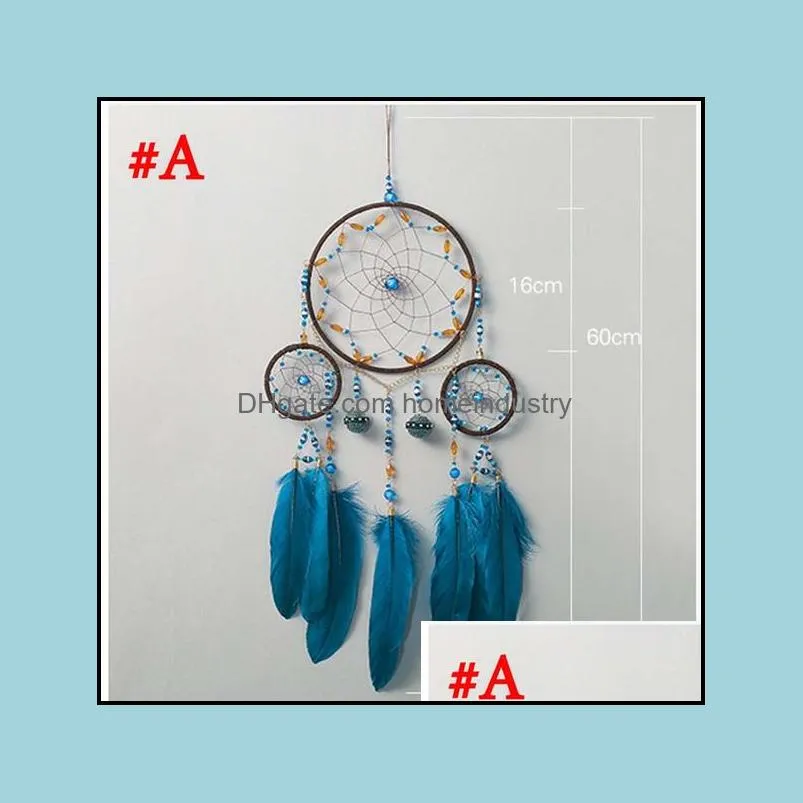 handmade dream catcher with 3 circular ring feather wind chimes dreamcatcher hanging beads pendants wall decorations gift home decor