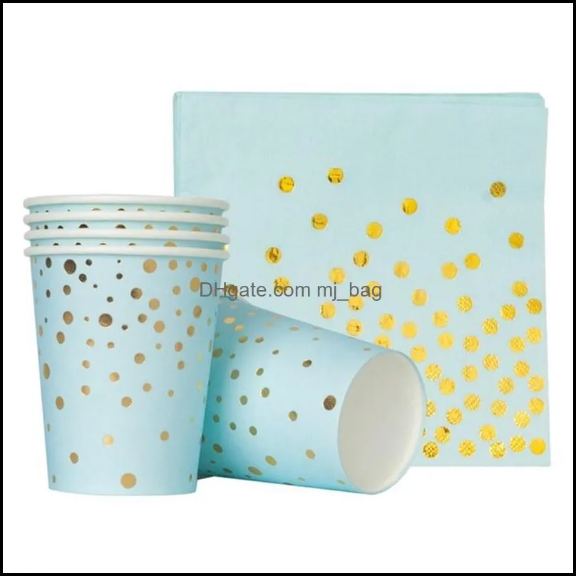 wholesale golden dot disposable paper party plates 61 pcs set, dinnerware for birthday baby shower wedding 895 b3