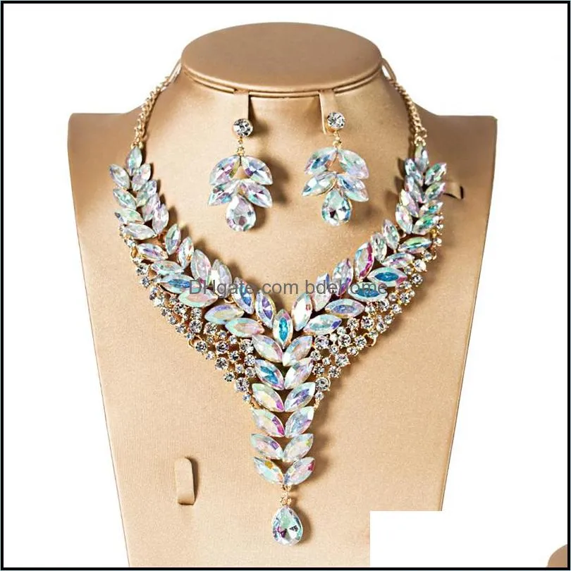 5color indian rhinestone bridal jewelry set wedding prom party accessories gold color necklace earring set for brides women 1830 t2