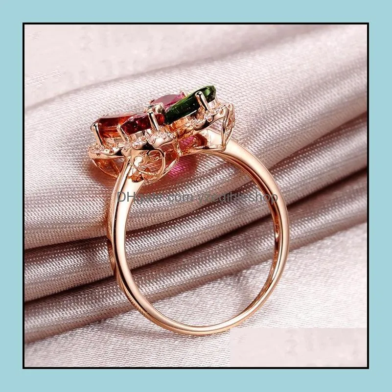 rose gold adjustable rings for women jewelry amethyst ruby gemstones crystals rings wholesale powder plant four-leaf clover ring