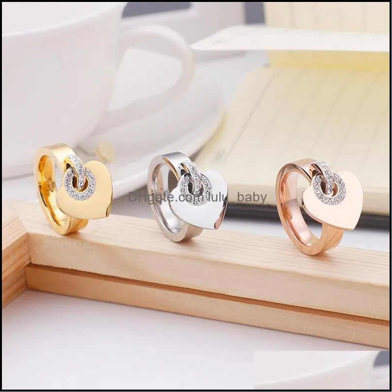 love rings of titanium steel jewelry wholesale fashion diamond heart-shaped ring plating 18k gold stainless steel ring for women gift