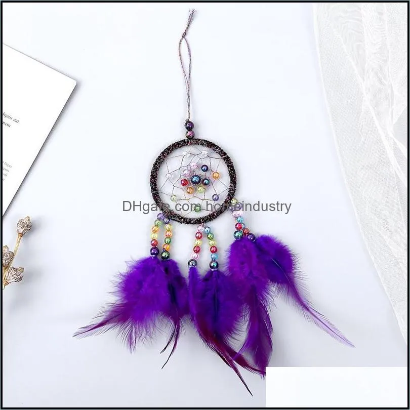 manual dream catchers wind chime feather bead bells dreamcatcher home decoration hanging pendant thanksgiving christmas gift hha1687