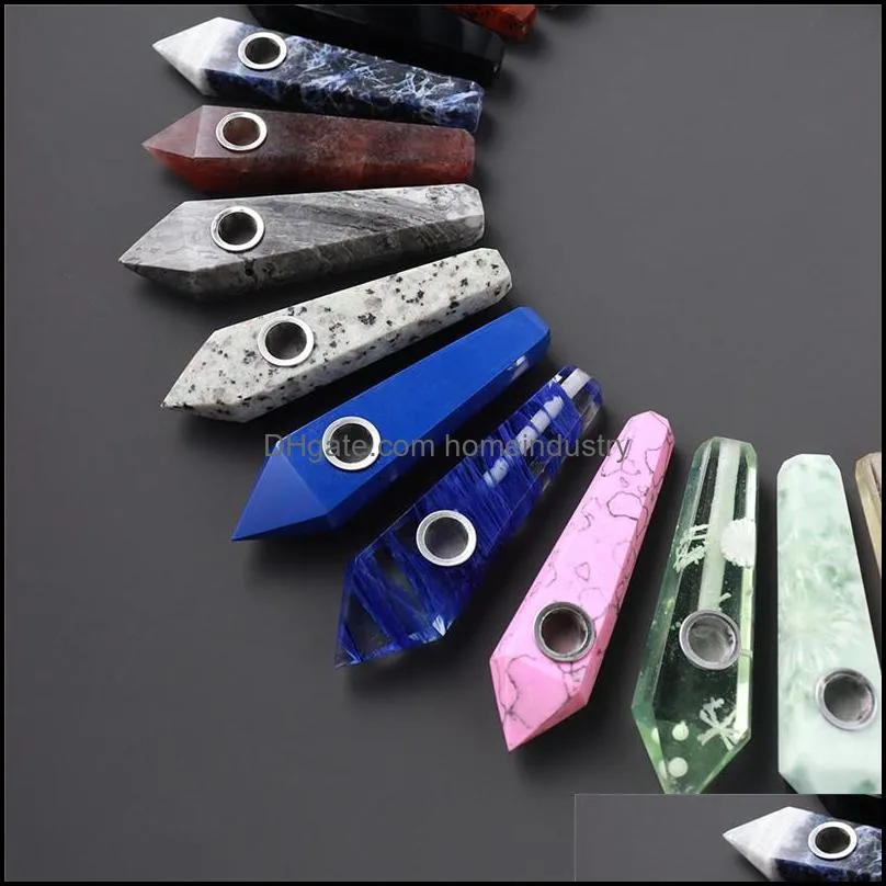 natural crystal smoking pipe gemstone healing tower point tobacco pipes 30 colors