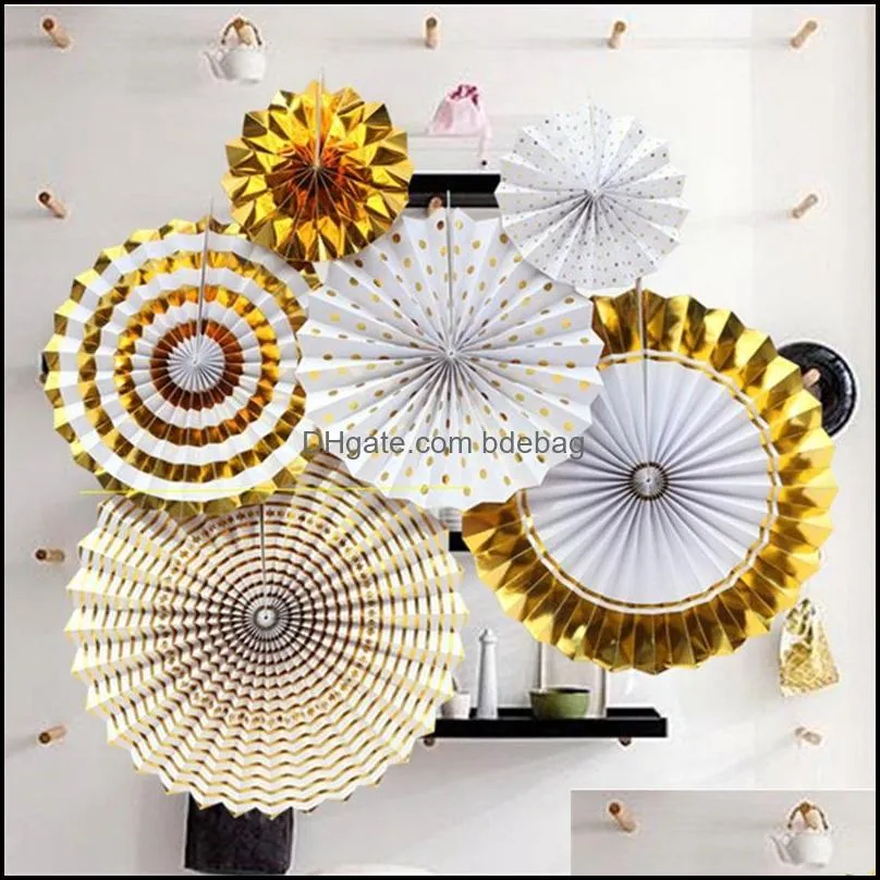 handmade paper fan flower 6 pcs three dimensional gilding papers folding fans festival party decorative hanging ornaments 11lya l1