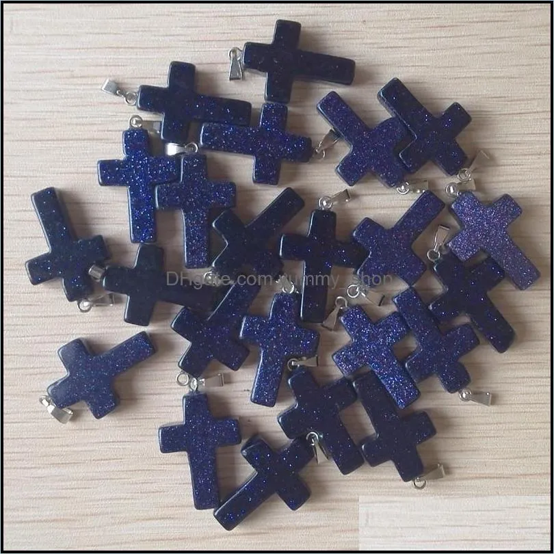 blue sand stone cross charms pendants for necklace jewelry making