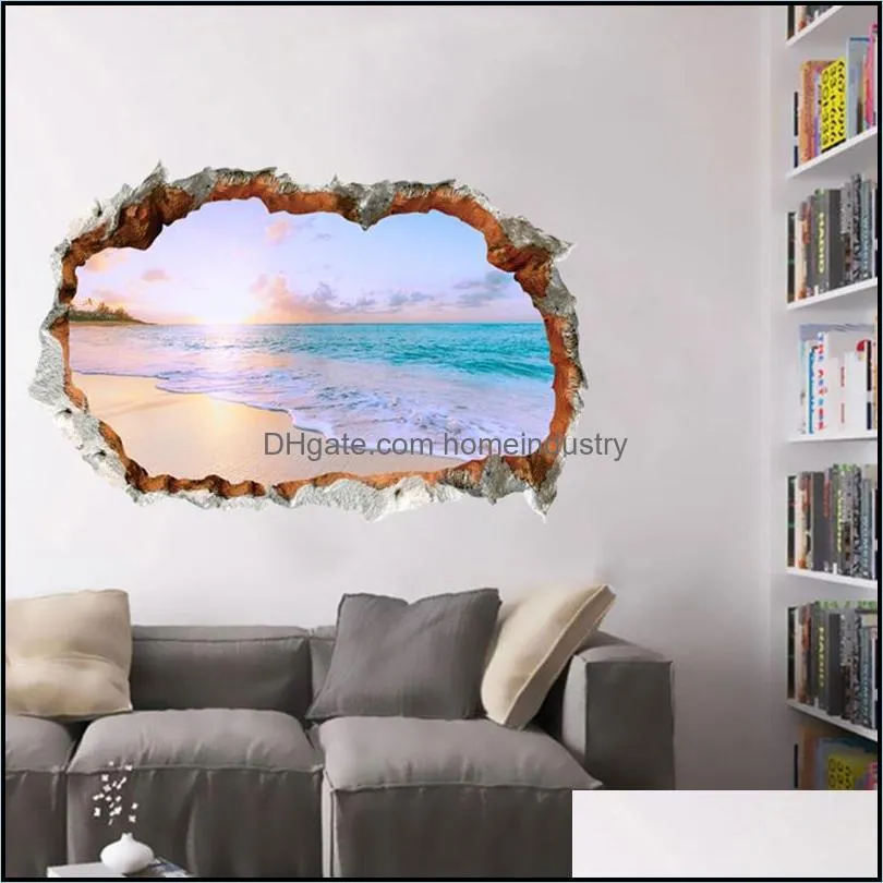 wall stickers bedroom mural decal 3d landscape living room home decor removable art diy sea window adhesive picture beach