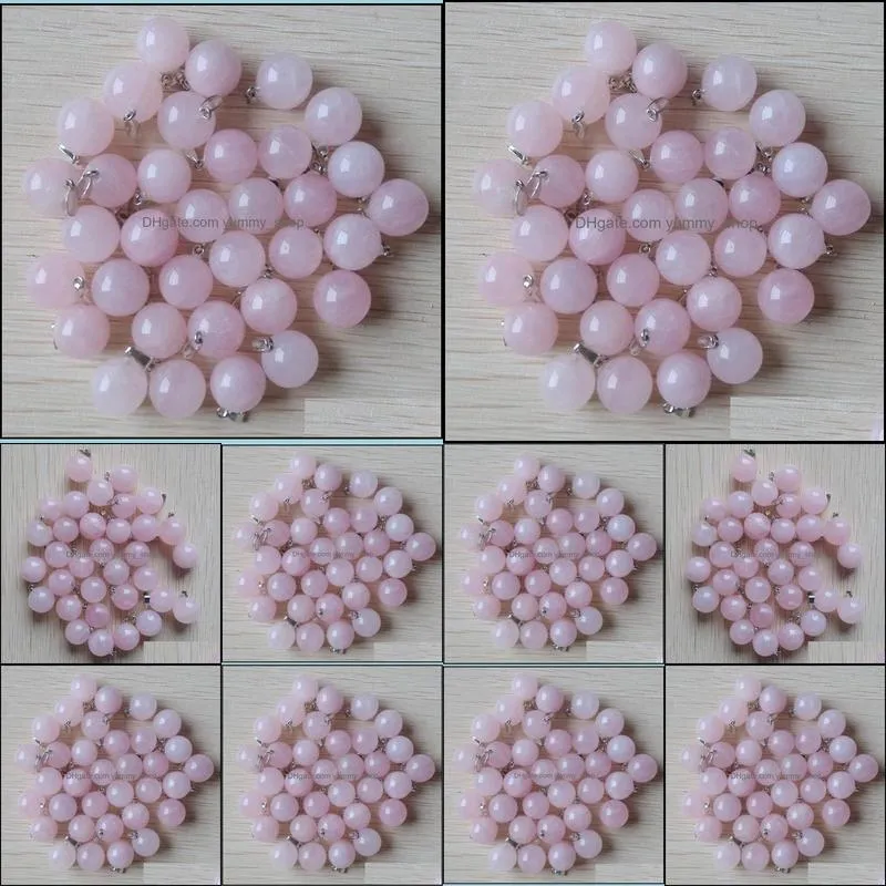 14mm round ball pink rose quartz natural stone charms teardrop crystal pendants for necklace accessories jewelry making