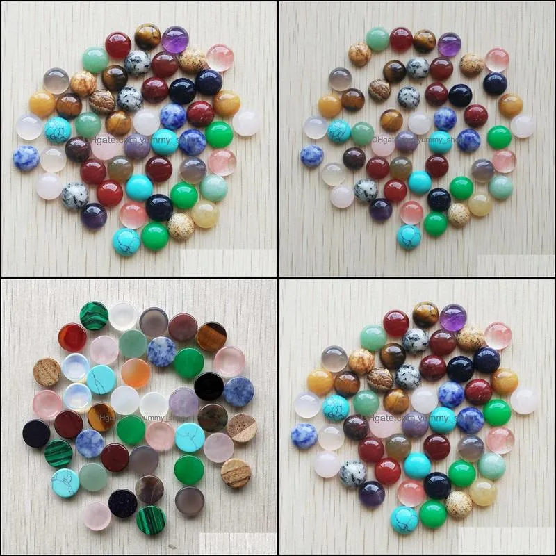 10mm mix natural stone flat base round cabochon pink cystal loose beads for necklace earrings jewelry & clothes accessories making