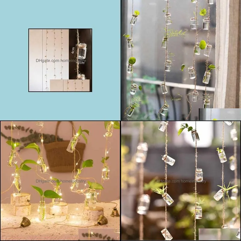 wind chimes style decor glass vase 3 strings hanging with 27 mini bottle nordic home flower plant hydroponic containe