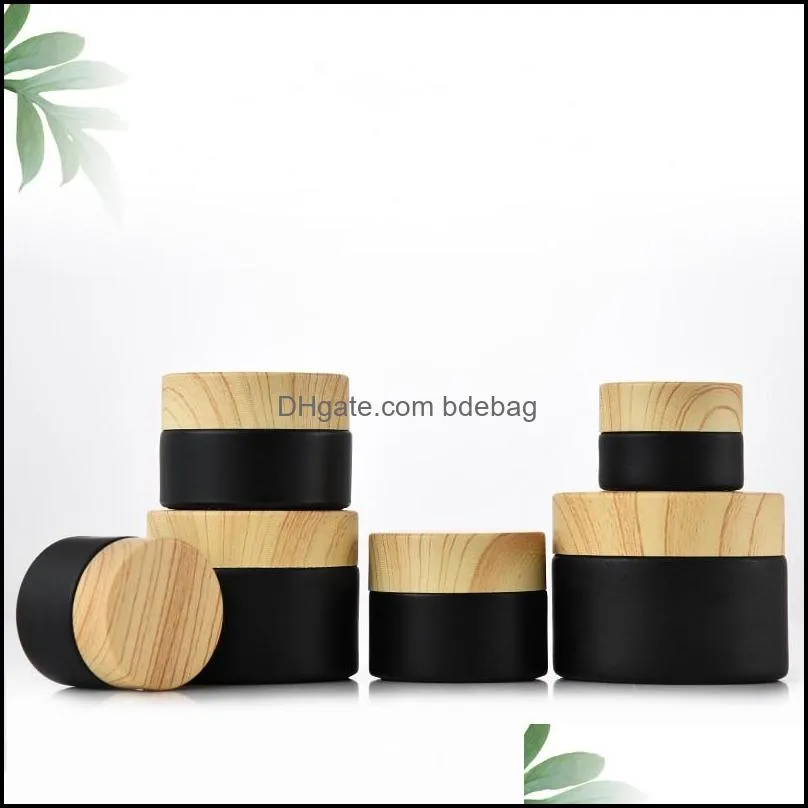 women cosmetic separate empty bottles wood grain cover shim glass containers frosting black lady travel storage jar round 2 2gj g2