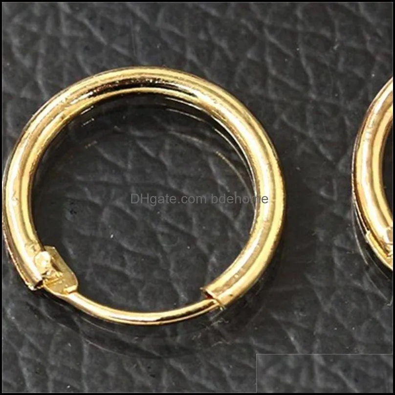 wholesale- gold silver plated hoop earrings small huggie round circle loop earring women men ear jewelry accessories cool pendientes1 785