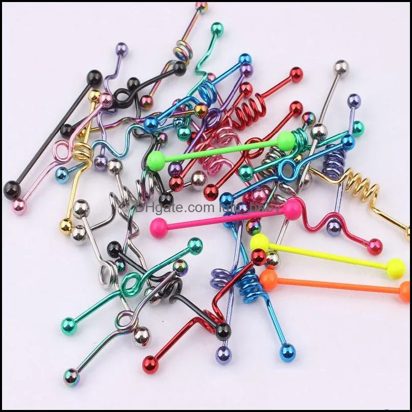 tongue bar t01 20pcs mix style mix color stainless steel industrial barbell tongue ring body piercing jewelry zvzna 588 t2