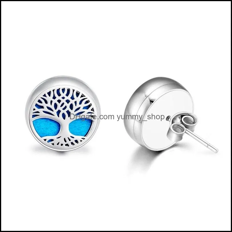 12mm stainless steel aromatherapy oil diffuser stud earrings mini tree animal flower men and women earrings fashion jewelry party gifts designer 8 pads