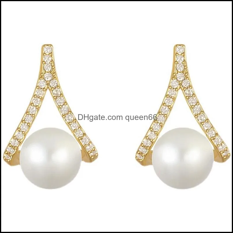 acrylic pearl beads charms rhinestone gold stud earrings korean personality geometric temperament earring for women anniversary gift