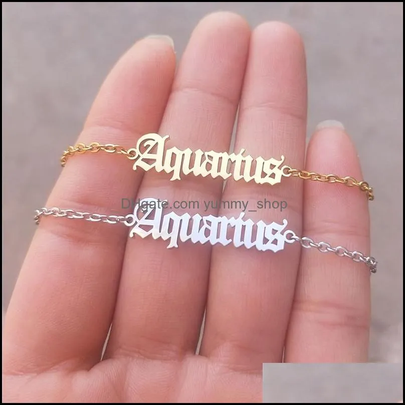 zodiac sign punk charm anklets 12 constellation letter ankle bracelet stainless steel jewelry women gift