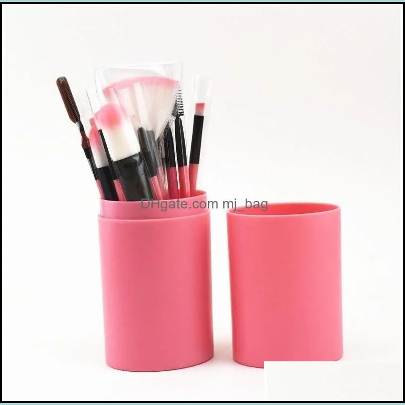 make up brush storage jars set plastic pillar shape barrel brushes kit man made fiber bristles cosmetic gadgets fashion portable 8xy