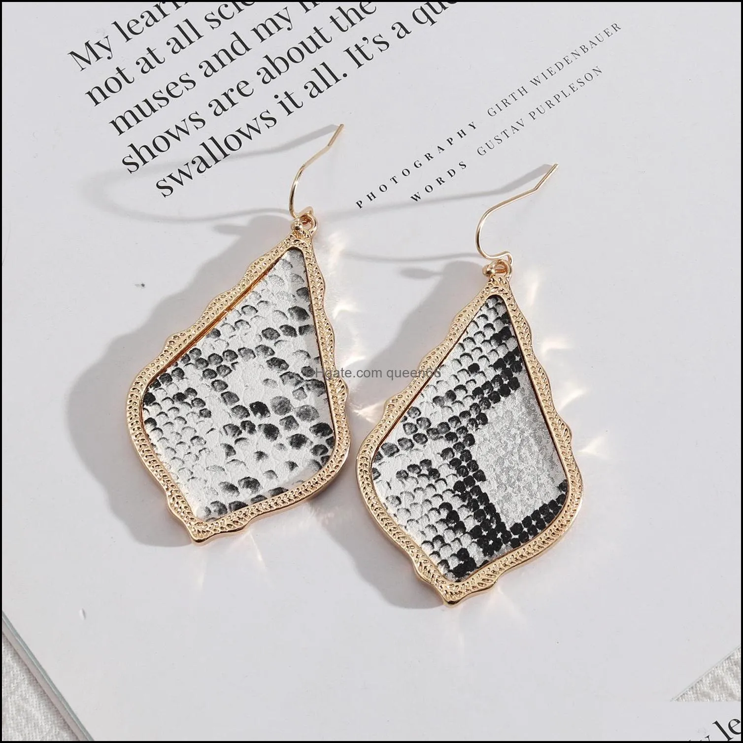 teardrop frame inspired abalone shell papper leopard leather charms earrings snakeskin pu geometric women jewelry