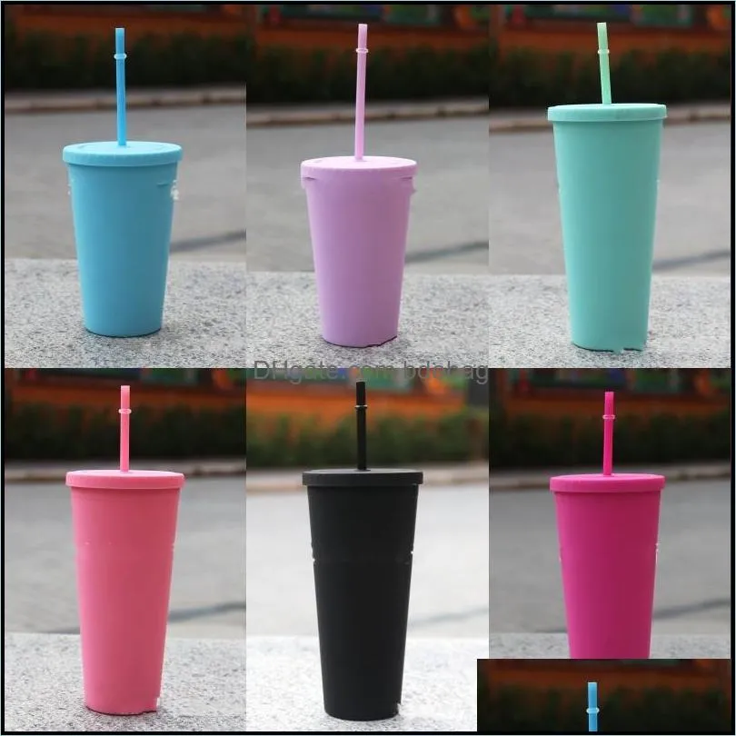 acrylic straight tumbler matte 480ml cups flat lid straws double wall mugs multi colour new arrival