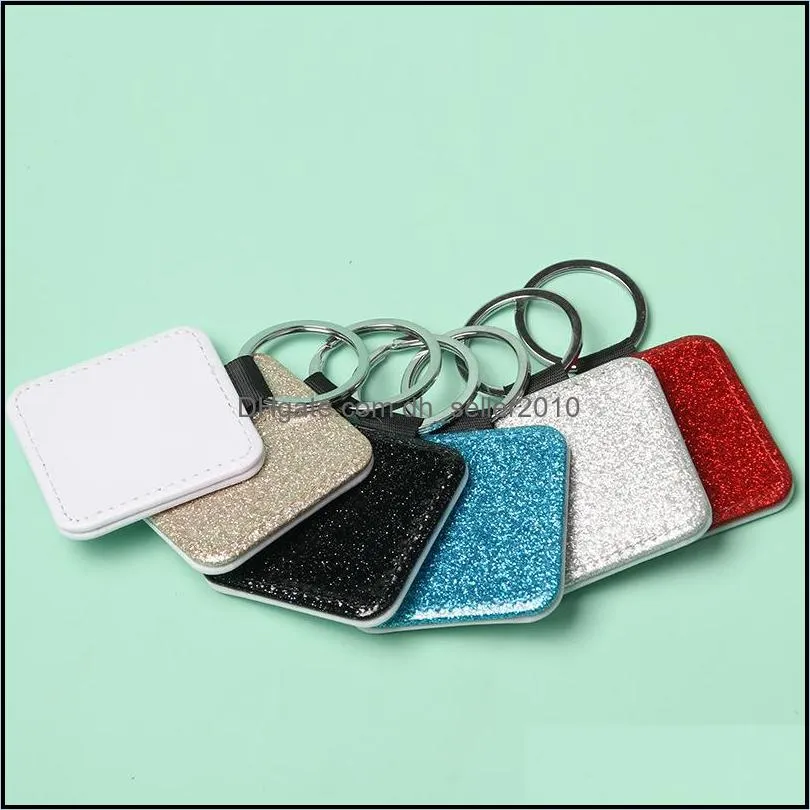 pu leather sublimation sequin keychain 5 shapes diy glittery keyring (back is white) heart shape lover gift key ring 1393 t2