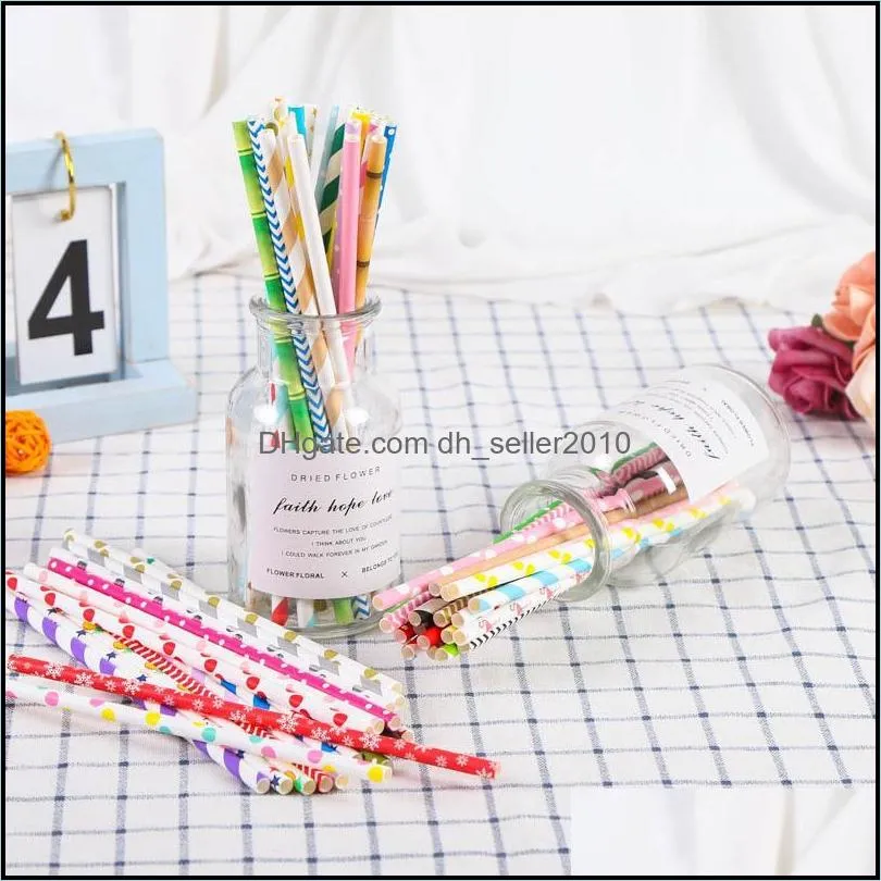 degradable straw disposable art paper suction tubes tubularis creative drinking glasses dots stripe kitchen bar accessories 0 06jl d2