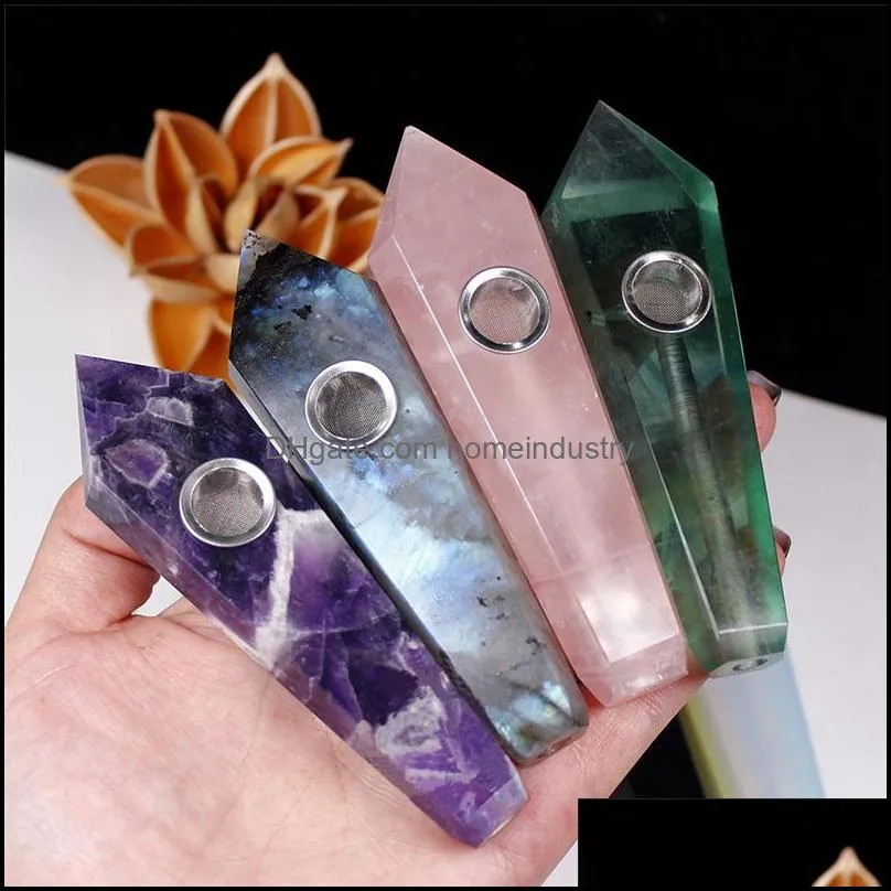 natural crystal smoking pipe gemstone healing tower point tobacco pipes 30 colors