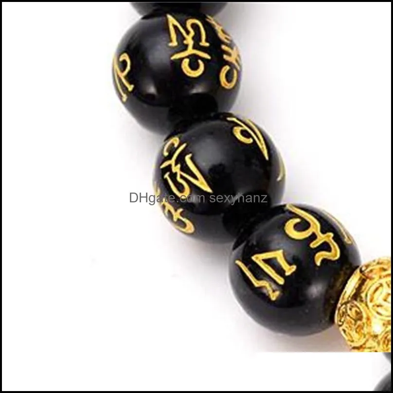 feng shui obsidian stone beads bracelet men women unisex wristband gold black pixiu wealth and good luck women bracelet 178 u2
