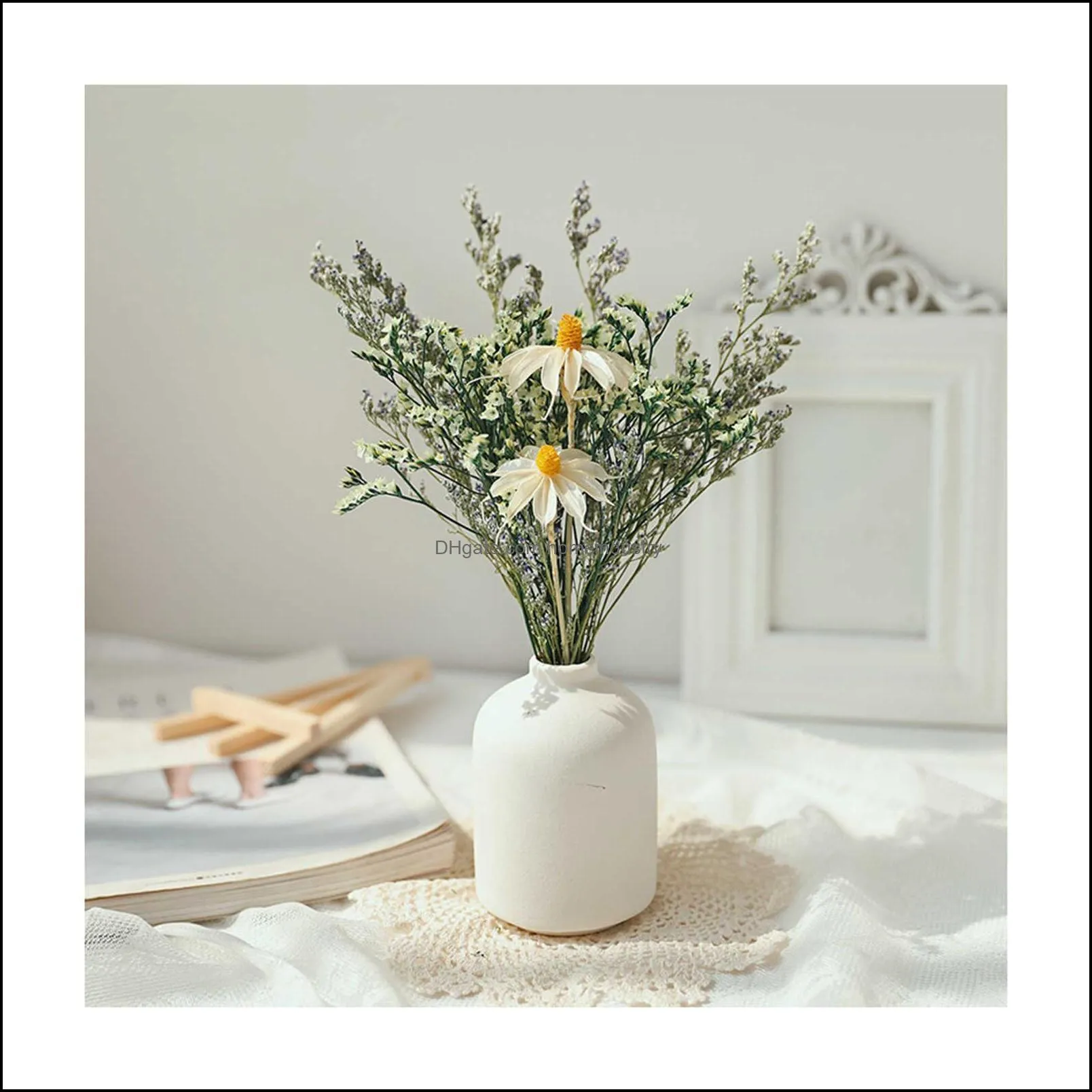 newly gypsophila dried flower bouquet with porcelain vase flowers branches stems greenery decor