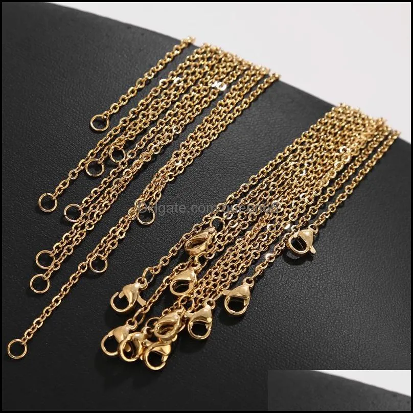 stainless steel 18k gold chain necklace wholesale 45cm+5cm o chains fit diy pendant necklaces bulk